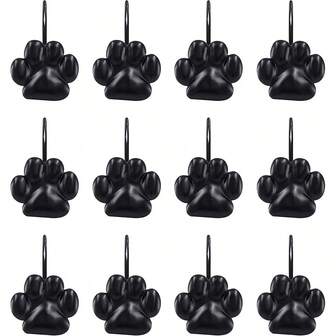 12PCS Dog Paw Shower Curtain Hooks, Rust Proof Oil Metal Shower Curtain Rings For Bathroom, Black Paw Hooks Rustproof Christmas Decor
