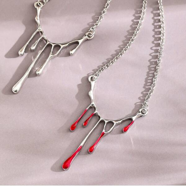 1pc 2025 Halloween Red Blood Drip Necklace, Fashionable Unique Pendant Necklace For Women, Suitable For Daily Wear