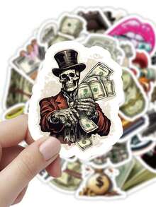 每包 50 张（大尺寸，新包装）斯堪的纳维亚风格 Money World 涂鸦贴纸，防水贴纸，适用于行李、笔记本电脑、自行车、摩托车、文具、踏板车、家具、冰箱、手机、马克杯、头盔、汽车等！ - 彩色 - 查看 4