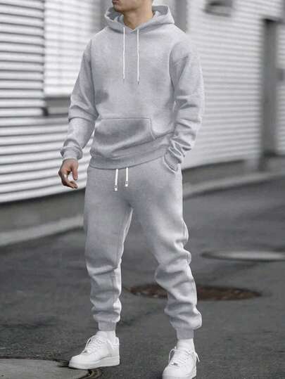 Plus Size Men's Creative Casual Commuter Hoodie + Sweatpants Set, Autumn/Winter