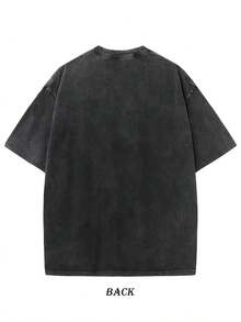 Men's And Women's Heavyweight 230g 100% Cotton Jesus Loves You T-Shirt - Vintage Christian Faith Bible Verse (John 15:12) Print, Blue Washed Street Style T-Shirt, Loose Casual Church Wear, Breathable Crew Neck Short Sleeve New Casual T-Shirts For Men And Women-HD07 - 黑色 - 查看 3