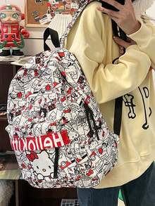 1 قطعة حقيبة ظهر مدرسية كبيرة السعة مطبوع عليها هيلو كيتي للطالبات، حقيبة ظهر هيلو كيتي جميلة للاستخدام اليومي، الأعياد والهدايا