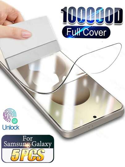 5pcs Water Hydrogel Screen Protector Film Compatible With Samsung Galaxy S26 S25 Edge S24 S23 S22 S21 S20 S10 Ultra Plus FE, Note 20 10 9 8 Ultra, A06 A16 A26 A36 A56 A05 A05S A15 A25 A35 A55 A14 A24 A34 A54 A13 A33 A12 A22 A32 4G 5G A52 A52S A21S, Anti-Bubble, High-Definition, Transparent Hydrogel Film, Support Fingerprint Identification, Essential For Daily, Office, Home Phone Screen Protection, Waterproof, Shockproof, Anti-Fall, Anti-Scratch, Anti-Fingerprint, Full Coverage
