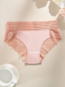 FOVTY 3pcs/Pack Solid Color Lace Trim Elastic Plus Size Women Panties - Multicolor - View 4