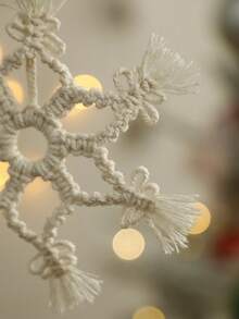 1 buc. Ornament Macrame țesut manual, fulg de zăpadă, stil boem, mini decorațiuni de Crăciun, potrivit pentru decorațiuni de petrecere de Crăciun acasă, agățat pentru bradul de Crăciun, decorațiuni pentru sufragerie și dormitor