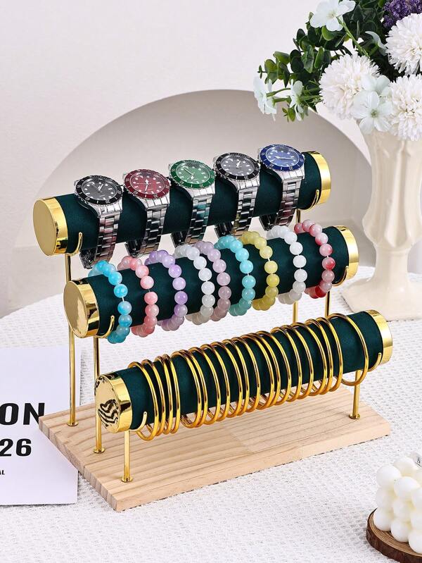 1PC,Multi-Tier Wooden Bracelet And Watch Display Stand - Elegant Jewelry Organizer For Boutiques Or Home Vanity , Stackable Storage For Bracelets, Watches And Rings ,Anklets And Jewelry ,Stylish Gift For Her