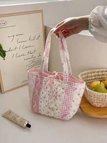1个可爱碎花午餐包，女士手提包/单肩包，甜美碎花印花购物袋 - 彩色 - 查看 11
