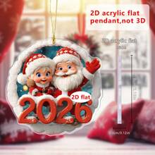 1/4pcs 2026 Santa Claus Decoration Ornament - 2D Acrylic Cartoon Santa Claus Snowman Car Rearview Mirror Decoration Ornament, Fun Keychain Bag Accessory, Christmas Tree Home Decor