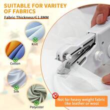 Handheld Electric Sewing Machine For Beginners Adult,Portable Mini Stitching Single Thread Machine Sewing Kit For Quick Clothes Repairs,Suitable For Home Travel DIY,Battery Or USB Powered - 白色 - 查看 6