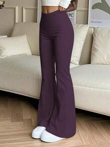 Women's High Waist Black Flare Pants, Slim Fit Sports Yoga Leggings, Compression Tight Pants For Running Workout, Stretchy Comfortable Casual Long Pants, Suitable For Dancing And Yoga, Women's Autumn Casual Wear