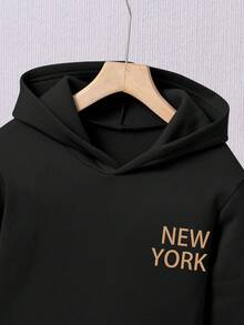 男童卡通印花保暖连帽衫和运动裤套装 - 黑色 - 查看 4