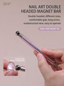 升级版猫眼美甲胶带玻璃珠磁铁，猫眼磁性指甲油双头磁棒，强磁吸附，多效美甲设计工具套装 - 彩色 - 查看 2
