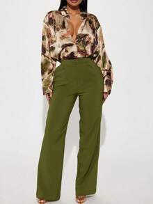 Plus Size Women's Abstract Graffiti Full Body Printed Single Breasted Long Sleeved Shirt, Casual, Elegant Fall Shirt - 彩色 - 查看 3