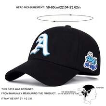 1Piece Men Gothic Letter A Side Whale Embroidered Baseball Cap Outdoor Adjustable Sunscreen Leisure Hat Spring Autumn Travel Tourism Beach Vacation