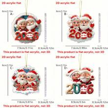 1/4pcs 2026 Santa Claus Decoration Ornament - 2D Acrylic Cartoon Santa Claus Snowman Car Rearview Mirror Decoration Ornament, Fun Keychain Bag Accessory, Christmas Tree Home Decor