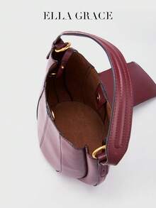 ELLA GRACE-Burgundy Premium Leather Bucket Bag With Matching Zippered Wallet - Elegant & Practical For Daily And Casual Use, Fashionable Burgundy Bag - Burgundy - View 10