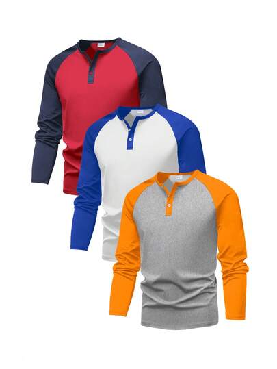 Purechapter 3 piezas Top de manga larga con cuello redondo de color block de moda para niño preadolescente en otoño/invierno, ajuste holgado deportivo casual, adecuado para actividades al aire libre