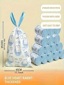100 piezas Bolsas de basura con cordón con diseño de conejito lindo, material nuevo, delgadas, duraderas y desechables, sin fugas | Ideal para hogar/oficina/dormitorio | Fácil de cerrar con un tirón, sin desorden