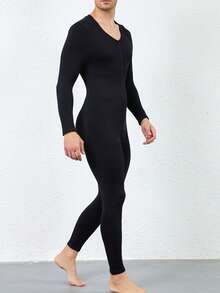 Plus Size Men's Seamless Slimming Bodysuit With Arm Compression, Long Sleeve And Long Pants