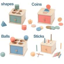 木制蒙特梭利婴儿玩具，木制游戏套装玩具硬币盒颜色形状分类和堆叠 - 适合男孩女孩幼儿 18 个月以上圣诞节生日礼物