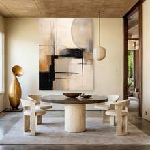 1pc Abstract Black & Beige Wall Art - Hand-Painted Minimalist Canvas Painting, Large Frameless Home Decor For Living Room Or Office, Textured Abstract Design, Neutral Wall Art, Living Room Artwork | Abstract Wall Art | Frameless Canvas, Wall Decor