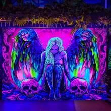 1pc Glow-In-The-Dark Angel Wings Tapestry 2D Flat Large Fluorescent Polyester Tapestry Glowindark Feature Uv Blacklight Glowing Wing Phosphorescent Fabric For Bedroom Office Party Decoration Backdrop Aesthetic Wall Hanging - 1PC - 查看 2