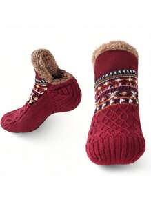 Briartw 1 Par Meias Pantufas Aconchegantes de Malha Masculinas - Antiderrapantes, Meias de Piso Internas Forradas Termicamente com Padrão Geométrico, Meias de Casal