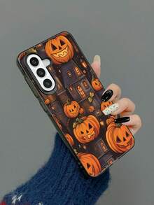 1 pieza Funda de teléfono a prueba de golpes con estampado de casa de calabaza de moda, compatible con la serie Galaxy A06/A16/A26/A35/A53/A54/A55/S23/S24/S25 ULTRA