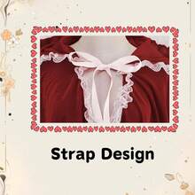 酒红色天鹅绒蕾丝白边连帽天鹅绒披肩 女士披肩 圣诞节角色扮演派对精美披肩 - 酒紅色蕾絲花邊 - 查看 4