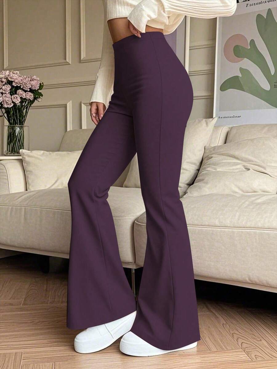 Women's High Waist Black Flare Pants, Slim Fit Sports Yoga Leggings, Compression Tight Pants For Running Workout, Stretchy Comfortable Casual Long Pants, Suitable For Dancing And Yoga, Women's Autumn Casual Wear