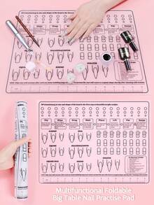 多功能透明美甲练习垫，防水柔软硅胶可重复使用桌面垫，可折叠美甲垫，适用于美甲练习、涂抹指甲油、美甲沙龙、家庭DIY - 黑與白 - 查看 1