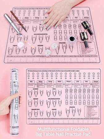 Multifunctional Transparent Nail Art Practice Mat, Waterproof Soft Silicone Reusable Desk Mat, Foldable Nail Art Mat Suitable For Nail Art Practice, Nail Polish Application, Nail Salon, Home DIY