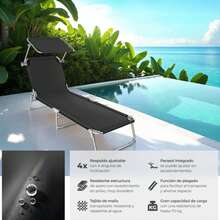 MIKOMIKA Tumbona de Playa Reclinables con Parasol Ajustable | Plegables y Portátiles | para Jardín, Terraza, Piscina o Camping | Aluminio Ligero y Tela Transpirable Resistente Exterior - SILLA-P90-NEGRO - Ver 6