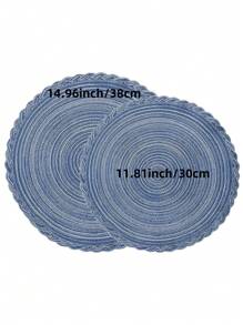 2 件/4 件/6 件/8 件套装圆形餐桌垫 - 编织耐热防滑厨房餐垫，15 英寸，可洗易护理桌垫，适合晚宴、烧烤、室内外使用（蓝色）