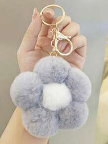Cute Creative Floral Plush Keychain Fluffy Small Flower Fashion Bag Charm Phone Accessory Keyring Gift Winter