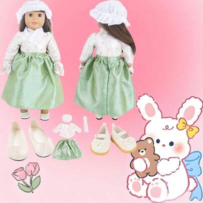 18-Inch American Girl Doll Outfit - Floral Embroidered Top + Skirt + Hat + Scarf + Gloves Set, Suitable For 43cm Newborn Dolls, OG Girl Doll Clothes. Multi-Piece Fresh Style Outfit, Gift For Girls