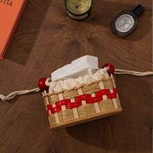 Nordic Style Woven Drawstring Tissue Box, Luxury Paper Towel Holder, Home Living Room Decor, Desktop Storage - Multicolor - View 2