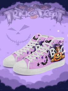 Women's Custom Halloween High-Top Sneakers, Personalized Your Face Pumpkin And Bat Design, Lightweight Comfortable And Stylish, Funny Halloween Gift For Mom/Dad/Her/Him/Girlfriend/Boyfriend/Wife/Husband/Friend, Unique Halloween Decor Footwear - White - View 3