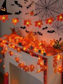 10/20/40LED Halloween Maple Leaf String Lights, Maple Leaf Wreath Lights, Halloween, Thanksgiving And Autumn-Themed Decorative Light Strings, Suitable For Halloween Decoration, Autumn-Style Decoration, Living Room, Bedroom And Dining Table Decoration, Outdoor Courtyard Decorative Lights, Festival Ornaments Home Decor Fall Decor Room Decor