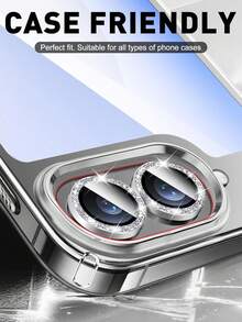 1 Set Protector de lente de cámara, Protector de pantalla de vidrio templado para cámara, Pegatina de anillo de metal independiente con alineación de flash automática compatible con Samsung Galaxy Z Flip 7, Adecuado para protección diaria, uso en oficina y hogar, Protector de lente de cristal brillante, a prueba de agua, a prueba de golpes, anti-caída, anti-arañazos, anti-huellas dactilares, cobertura completa - Plateado - Ver 3