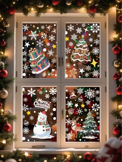 8pcs/Set Christmas Window Clings - Merry Christmas & Happy New Year PVC Window Stickers With Snowflakes, Gift Boxes, Santa Claus, Reindeer And Snowman - No Feathers, Static Cling Decals, Suitable For Holiday Decoration, Easy To Apply And Remove  Christmas Decor  Christmas Decorations Wall Stickers Room Decor Wall Decor Christmas Decoration Home Decor
