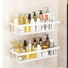 3/4 pezzi Mensola da bagno montata a parete anti-ruggine e lucida - Senza foratura richiesta, Portaoggetti adesivo salvaspazio per shampoo, balsamo ecc., Design di drenaggio facile, Soluzione di stoccaggio per il bagno, Mensola da bagno moderna, Rastrelliera in plastica durevole