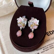 New Chinese Style Ancient Light Luxury Blue  Pearl Geometric Flower Bowknot Earrings Sweet Exquisite Fresh Ear Jewelry - Hoa tai hình cầu zircon xanh - Xem 6