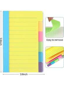 1pc Index Divider Sticky Notes, Labeled Self-Adhesive Line Notes, 60 Sheets Lined Notes, Mixed Neon Colors, Random Color