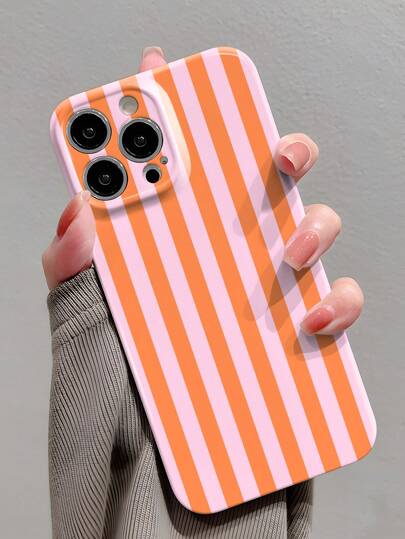 1pc Minimalist Striped Pattern Perforated Glossy Filament Case Full Coverage Hard Phone Shell Suitable For IPhone 11/12/13/14/15/16 Pro Max Waterproof Shockproof Anti-Fall Scratch Resistant