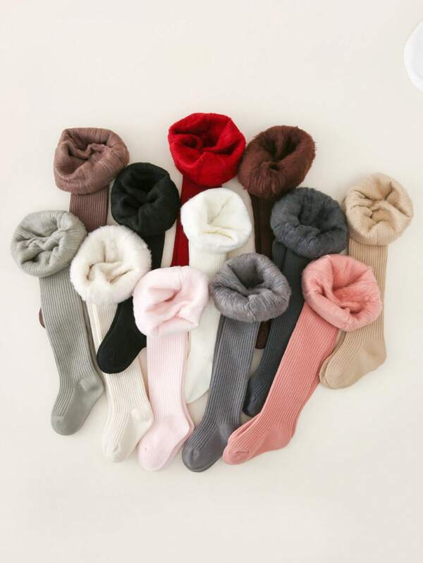 [Otoño/Invierno] 1/2/3 pares de leggings para niñas, mallas cálidas forradas de polar de unicolor, versátiles para uso casual, vuelta al colegio, campus, deportes, aula, nuevo semestre, estudiante, temporada de vuelta al colegio, viaje, regalo navideño, color aleatorio