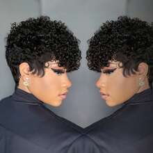 Short Kinky Curly Human Hair Wig Brazilian Remy Hair Wigs For Women Short Curly Wave 6inch 150% Density Suitable For All Kinds Of People Machine Made Wig For Women 1B Color And 99J Color