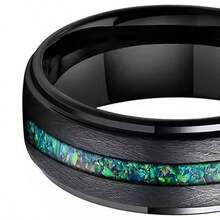 1 pieza Anillo auspicioso de acero inoxidable negro y grano de madera de palo rosa azul verdoso para hombres, adecuado para uso diario y como regalo