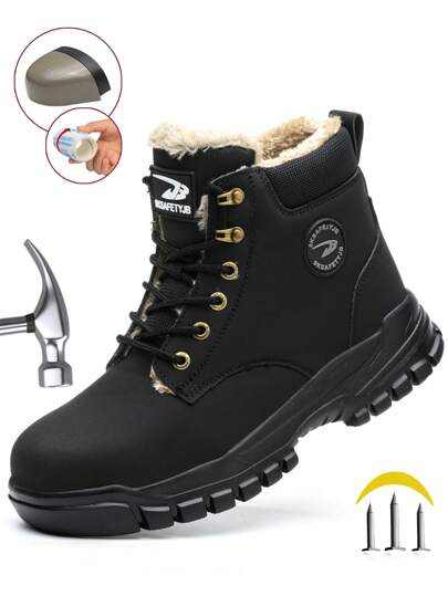 1 Pair Men's Work Shoes, High-Top Steel Toe Shoes, Anti-Crush Anti-Puncture Hiking Boots, Boots, Construction/Warehouse Anti-Impact Work Shoes, Fashion Men's Shoes, Labor Protection Shoes, Available In Black Or Yellow, Single Lining/Thermal Lined