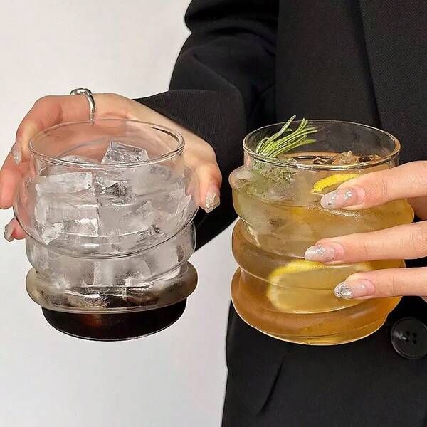 1pc Asymmetrical Glass Cup Rattan Design Coffee Cup, Milk Cup, Juice Cup, Water Cup, Breakfast Cup, Oatmeal Cup, Suitable For Daily Use